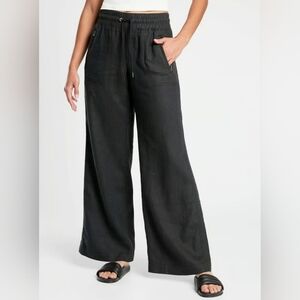 Athleta Cabo Linen Black Wide-Leg Pants Size 4